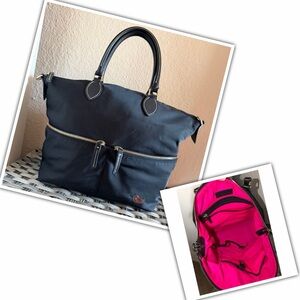 Dooney & Bourke Black/Pink Nylon Satchel Tote Bag w/ Leather Trim